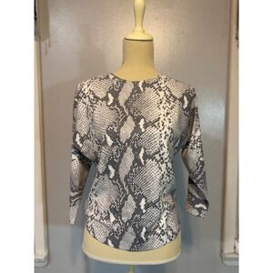 Sioni Snake Print Knit Top Grey White Soft Stretch Long Sleeve XS